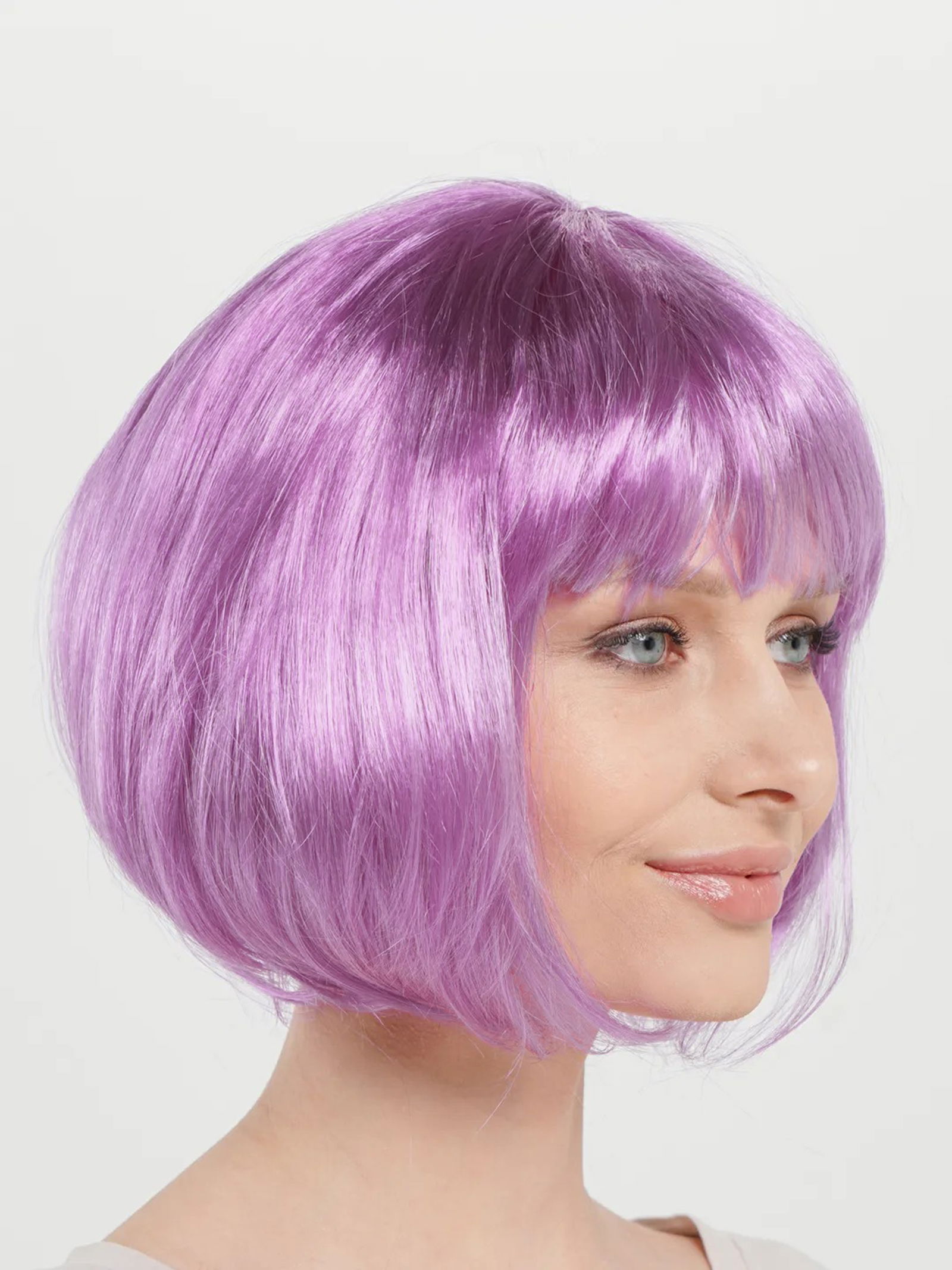 Rose Pink Color Straight Cut Blunt Party Wig Short False Hair