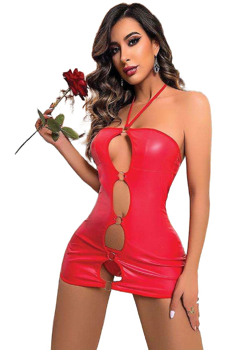 Women Fancy Leather Costume Harness Erotic Outfit D21018 Red