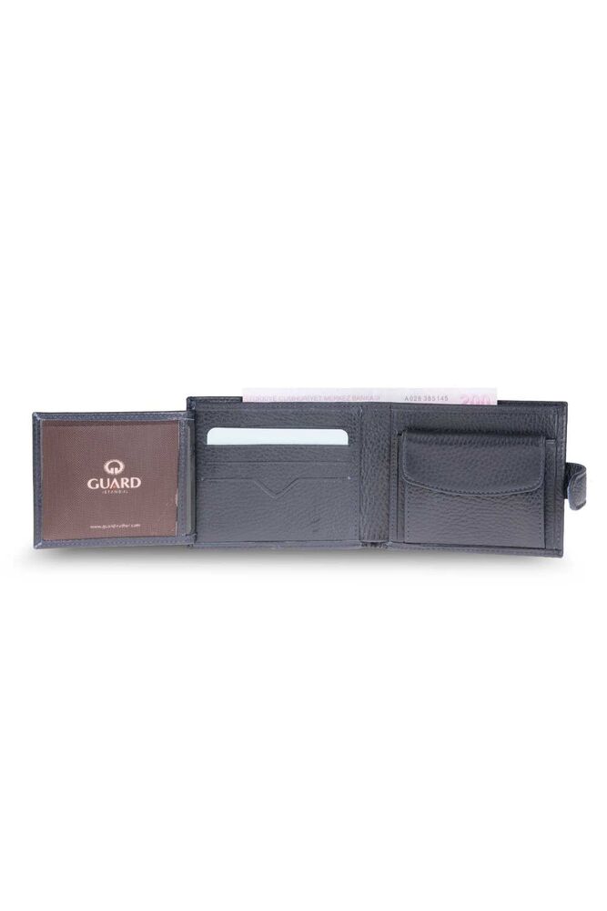 Horizontal Navy Blue Genuine Leather Men's Wallet with Pat