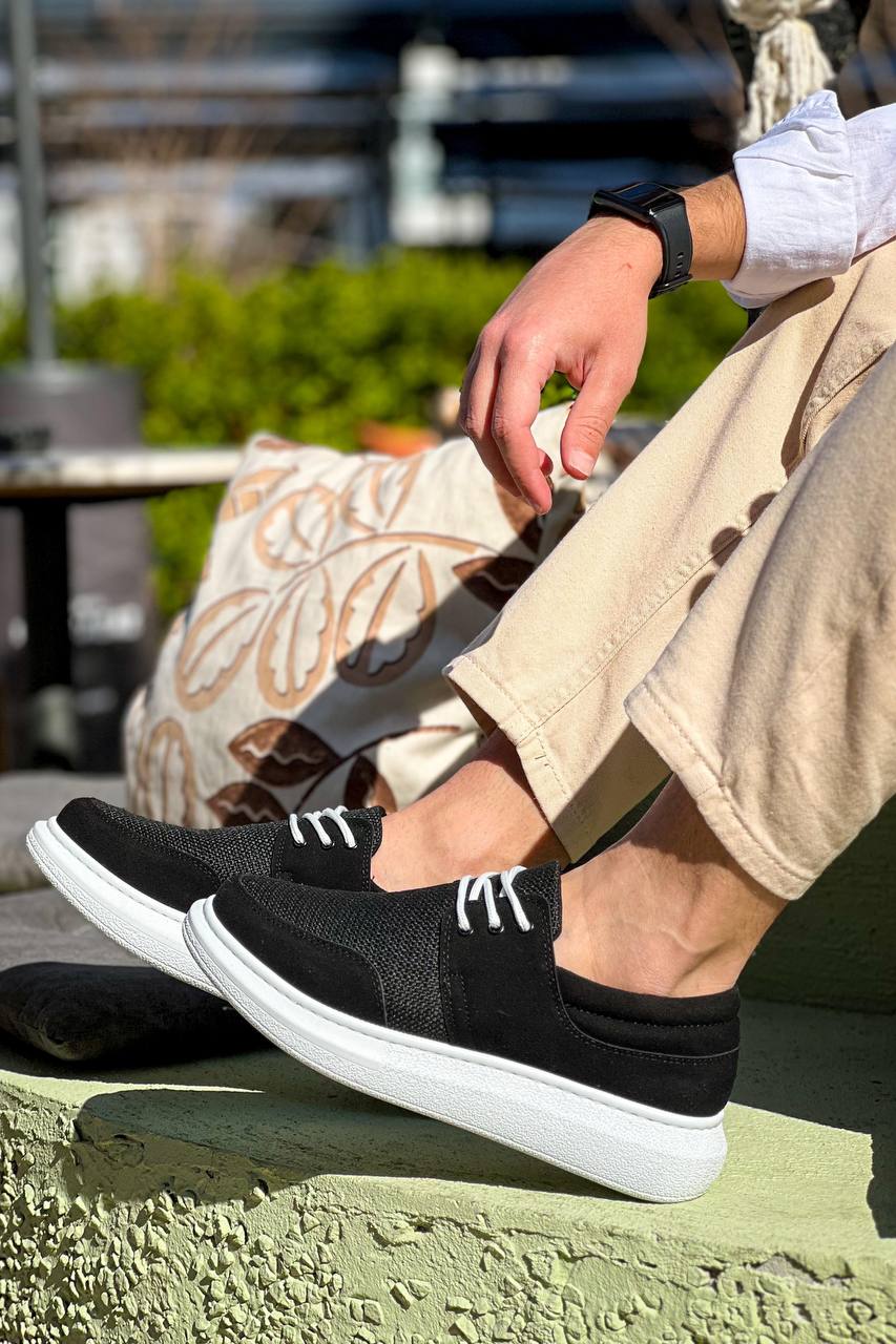 Lace-up Black Leather Dust White Sole Casual Men's Shoes