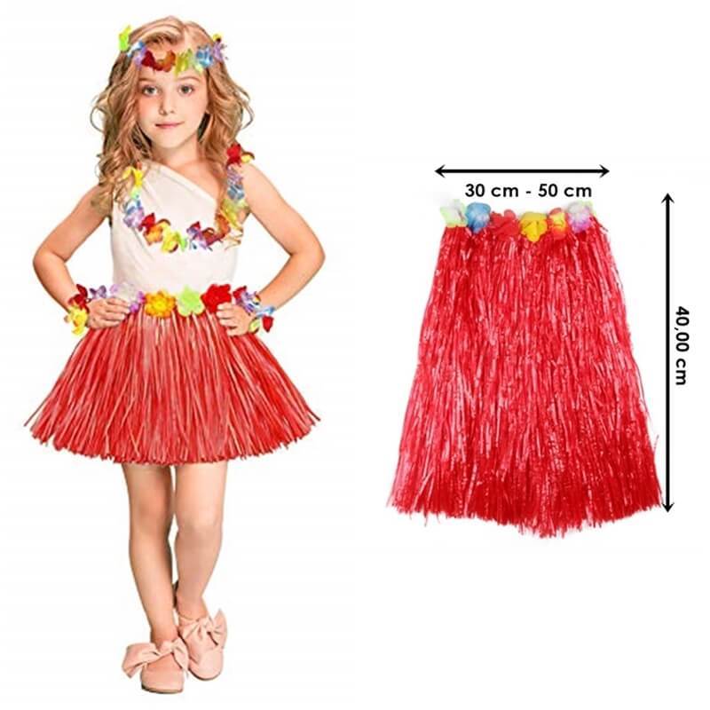 Hawaiian Hula Skirt Red Color 40 cm