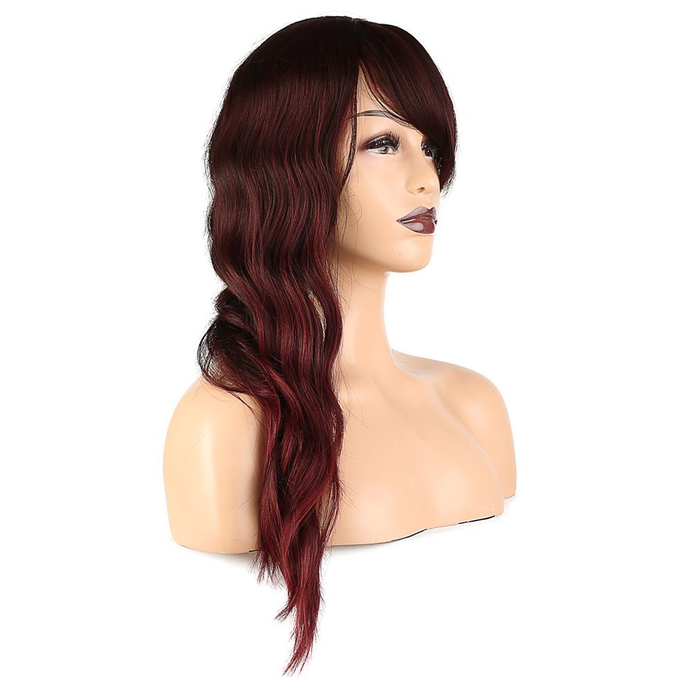 Kanekalon Fiber Synthetic Medium Wig with Wavy Special Bangs / Red Brown