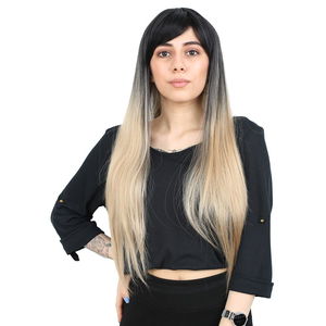 Kanekalon Fiber Synthetic Wig with Long Straight Bangs / Black / Pumpkin Ombré