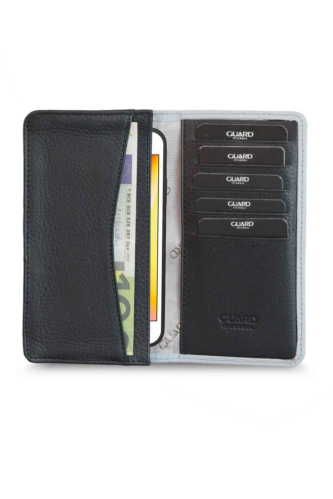 Gray Black Leather Portfolio Wallet with Phone Entry