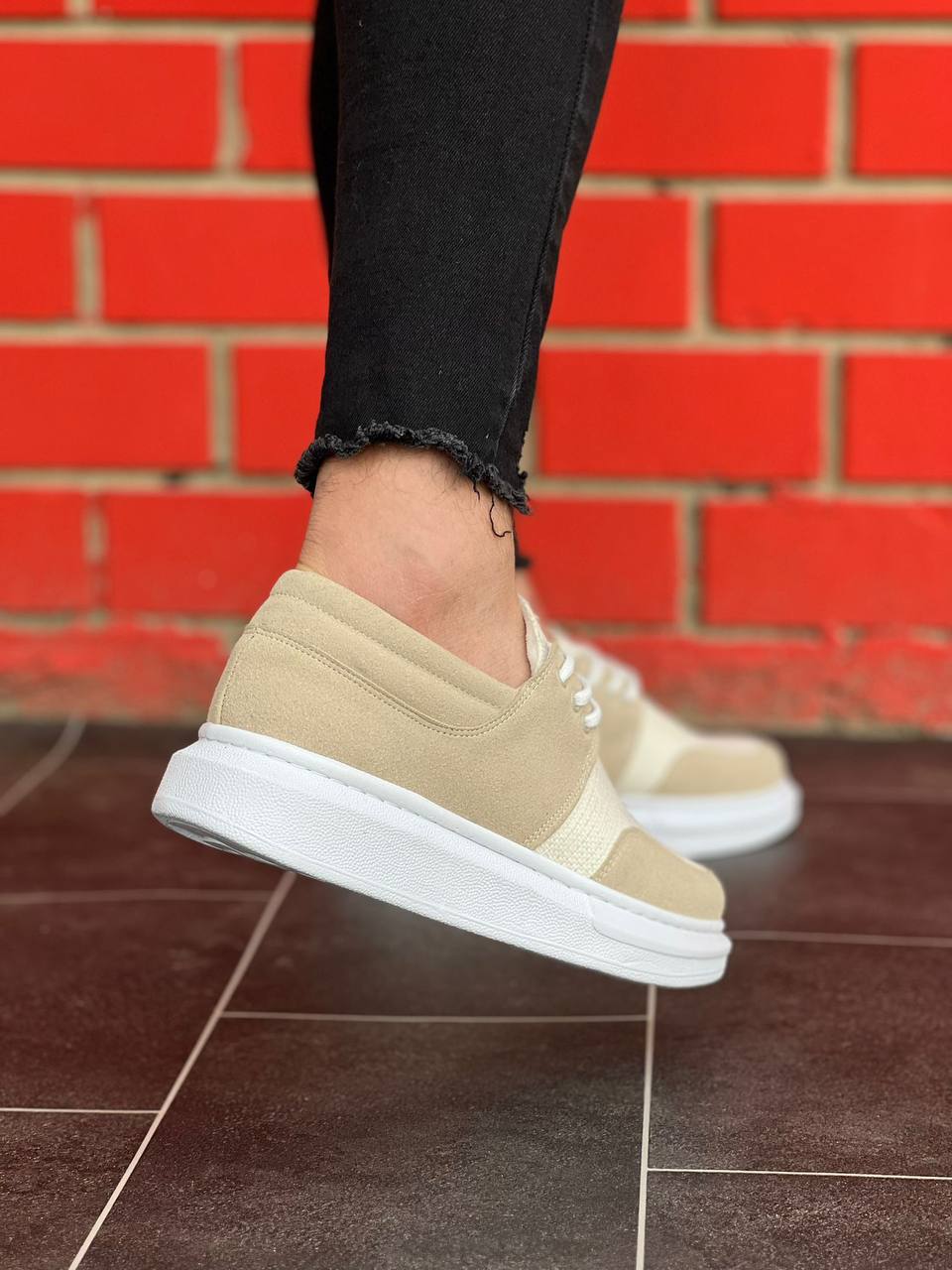 Lace-up Beige Casual Men's Shoes