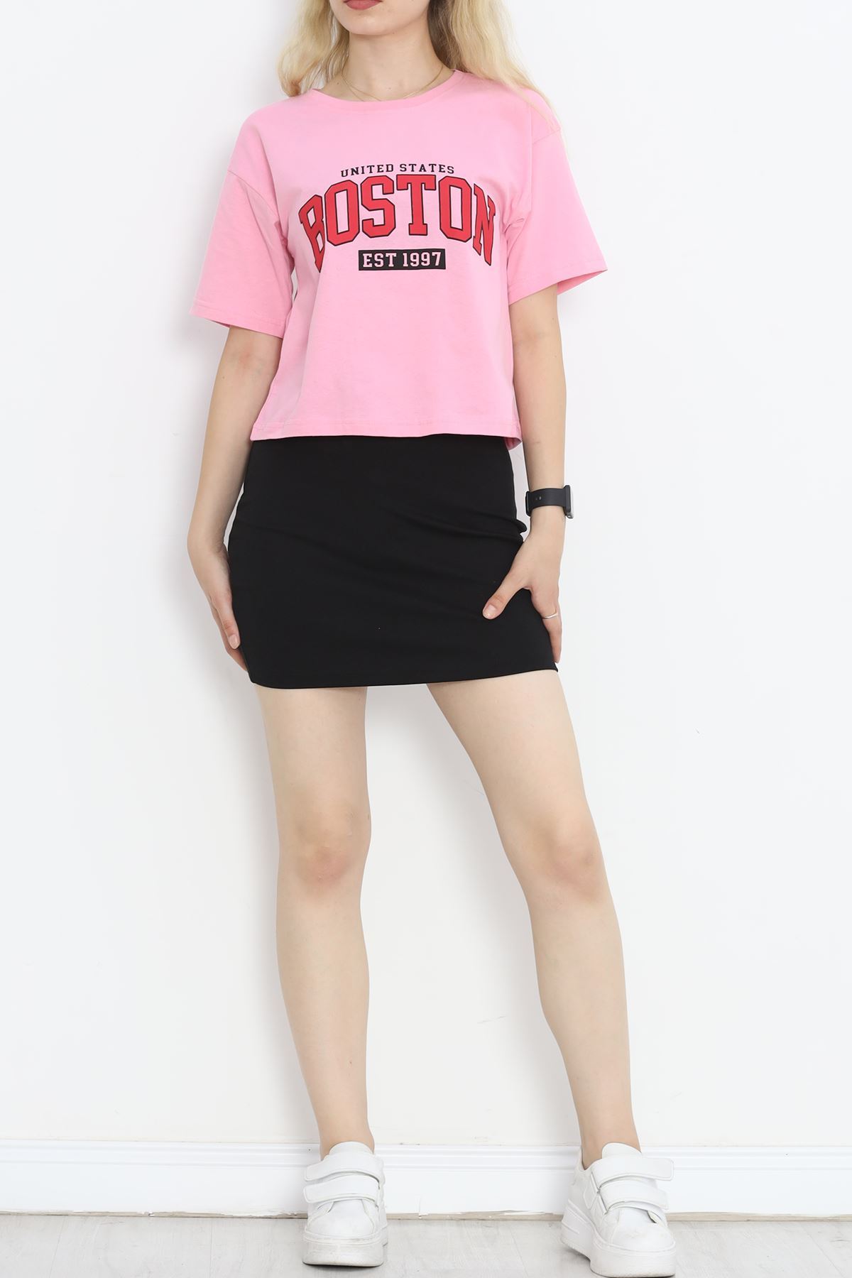 Printed Crop T-shirt Pink