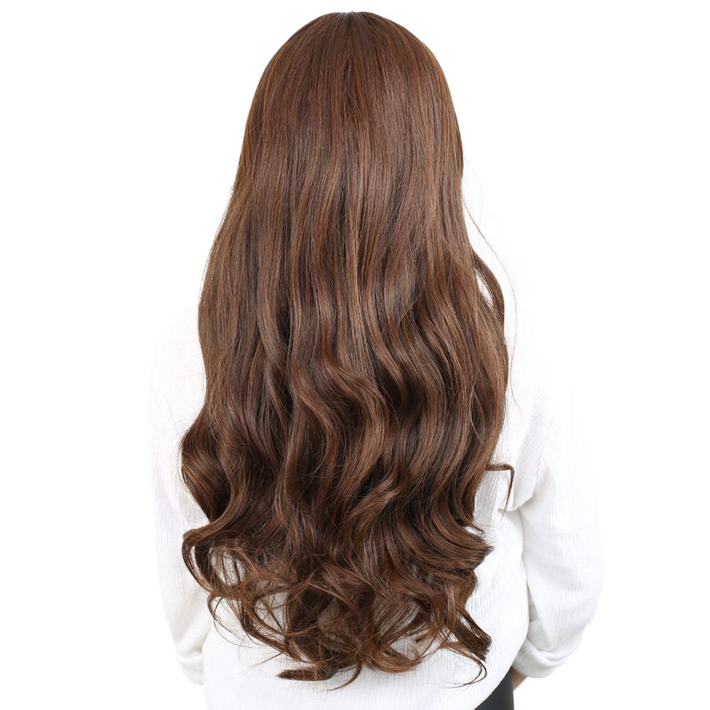 Long Wavy Kanekalon Fiber Synthetic Wig with Custom Bangs / Coffee Caramel