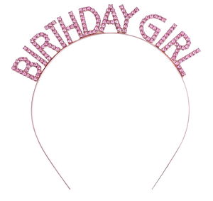 Pink Color Crystal Stone Shiny Birthday Girl Written Crown 16x17 cm