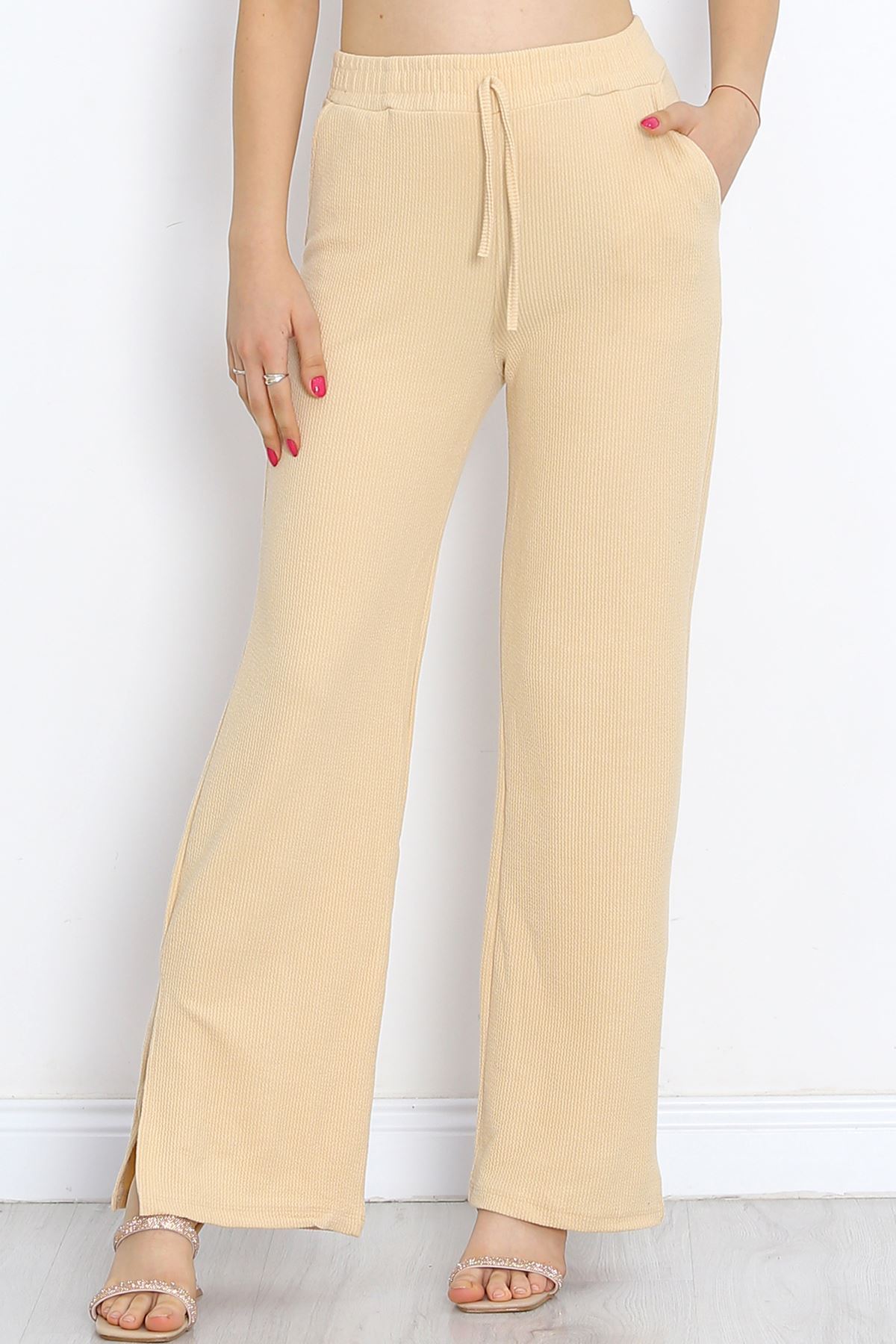 Trousers with Cuff Slits Beige