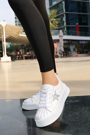 White Skin Lace-Up Sneakers