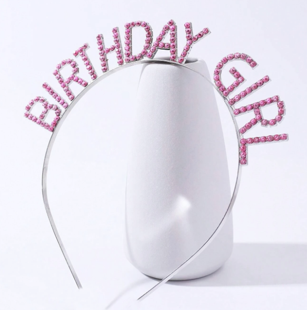 Pink Color Crystal Stone Shiny Birthday Girl Written Crown 16x17 cm