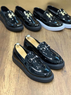 Unlaced Charcoal Patent Leather G Casual Men's Shoes