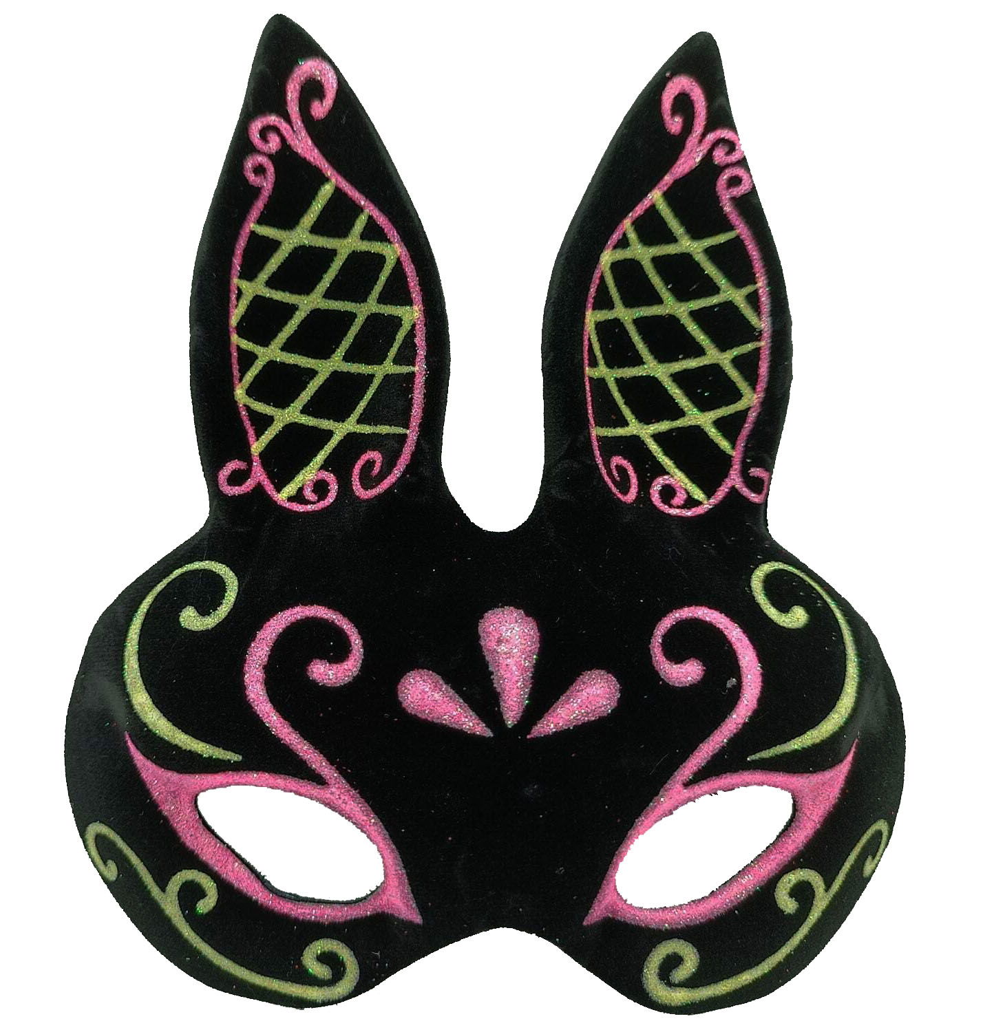 Black Color Pink Gold Glitter Black Suede Coating Rabbit Mask 18x16 cm