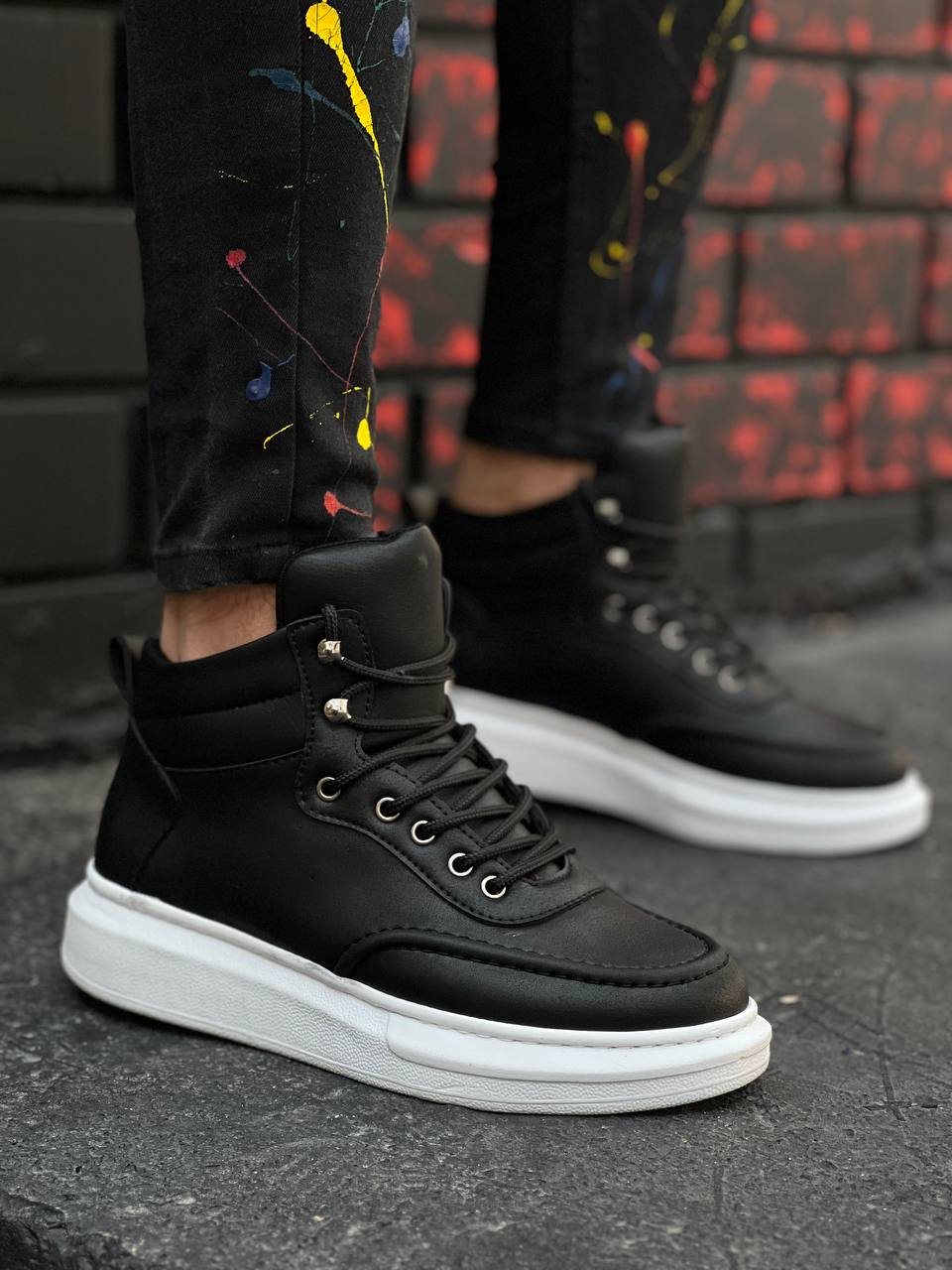 Black Skin High Sole Men's Ankle Boots