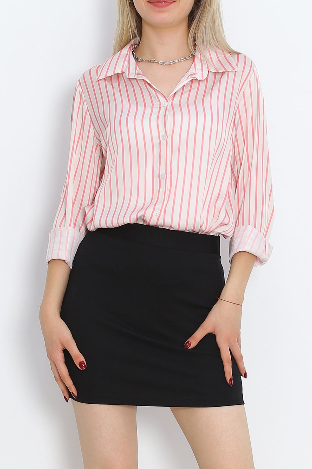 Striped Satin Shirt Pink Striped