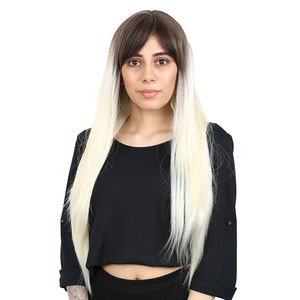 Kanekalon Fiber Synthetic Long Straight Bangs Wig / Ashy Light Brown / Platinum Ombré