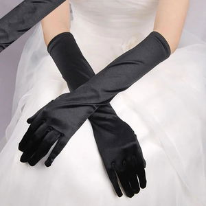 Long Length Extra Shiny Satin Gloves Black Color