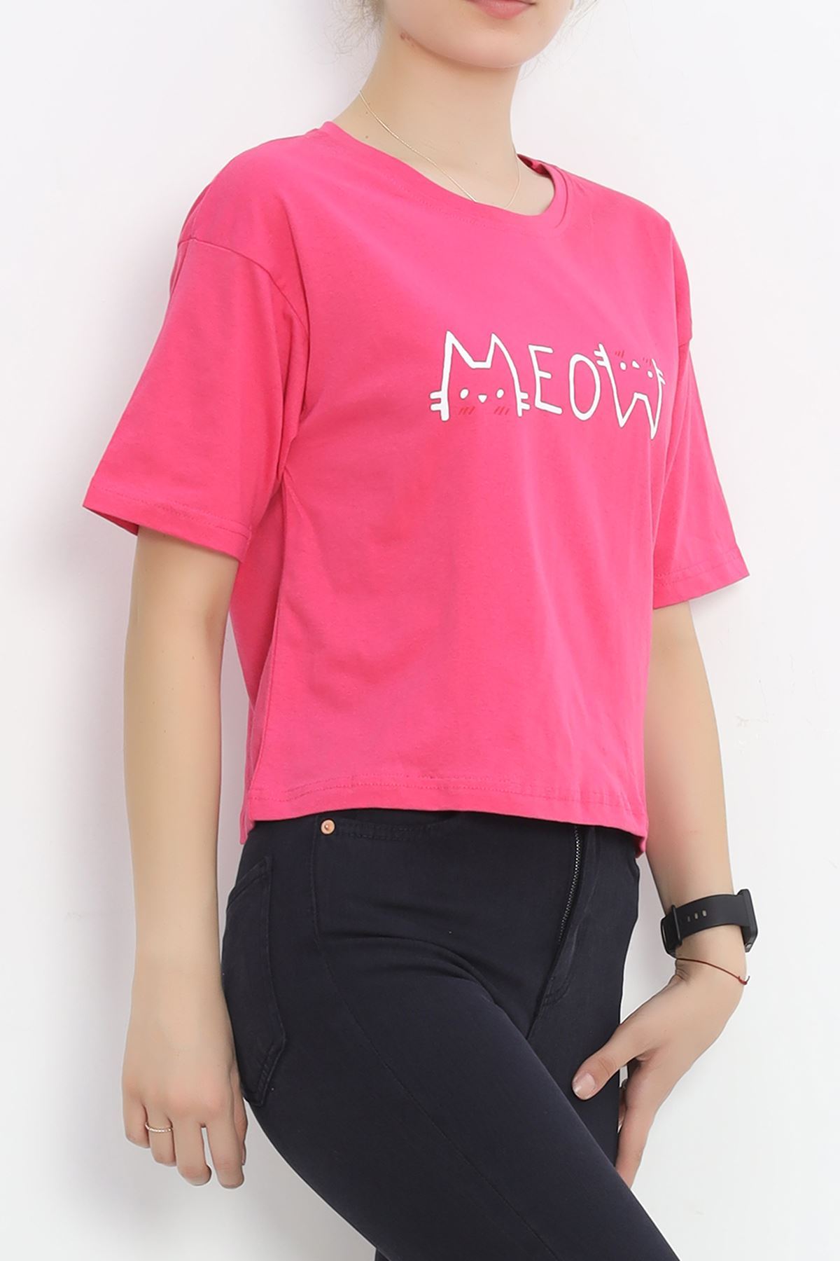 Printed Crop T-shirt Fuchsia