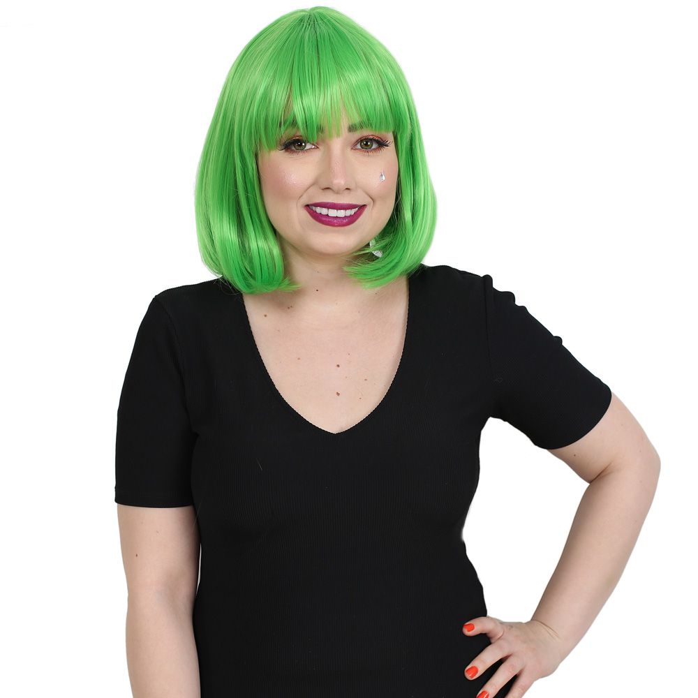 Kanekalon Fiber Synthetic Wig with Bangs / Neon Green