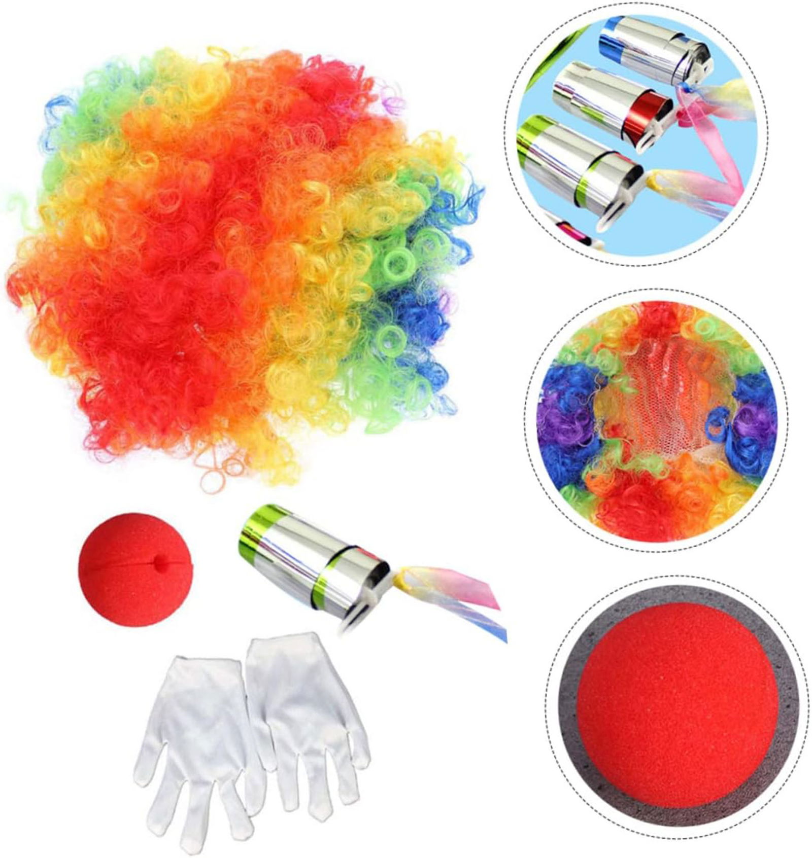 Clown Hair Clown Nose Clown Gloves Clown Magic Walking Stick Set of 4