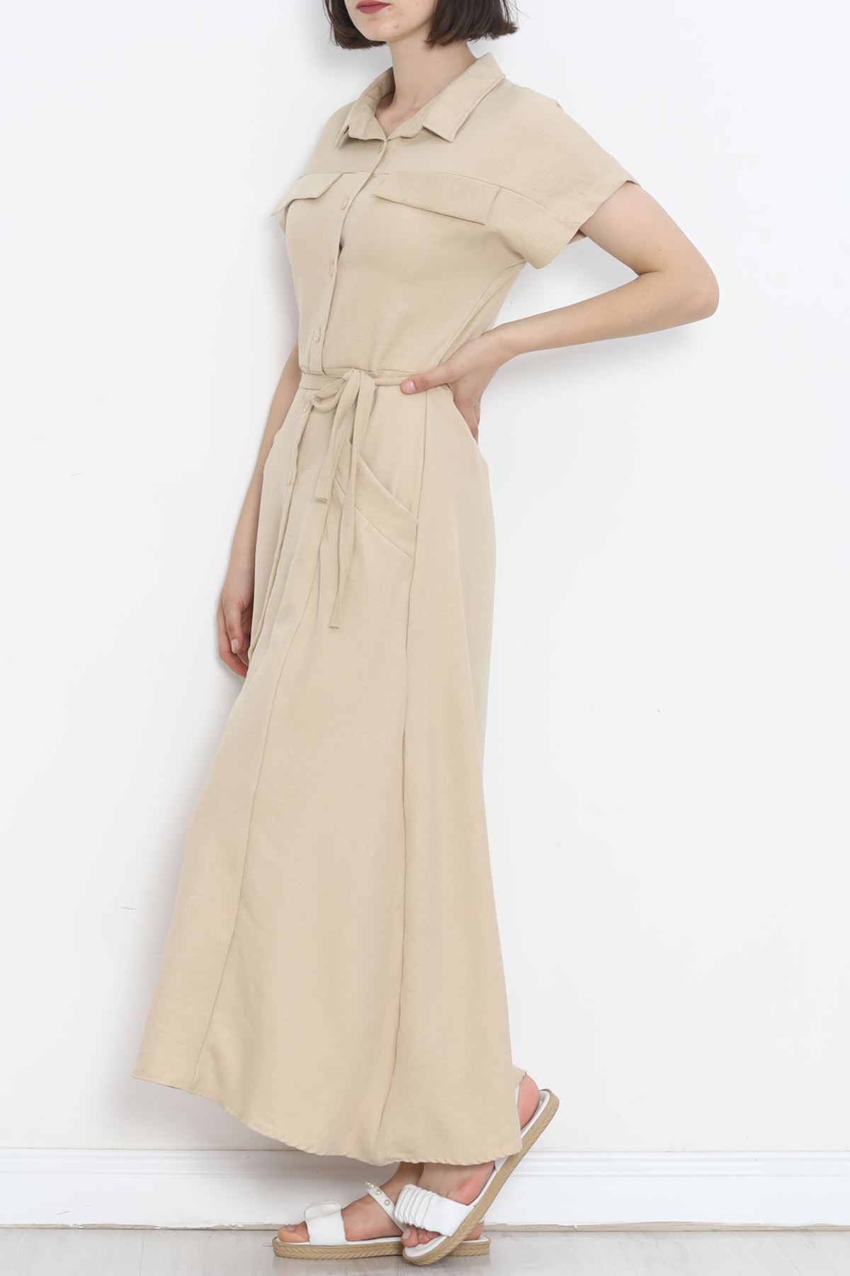 Pocket Detail Belted Dress Stone