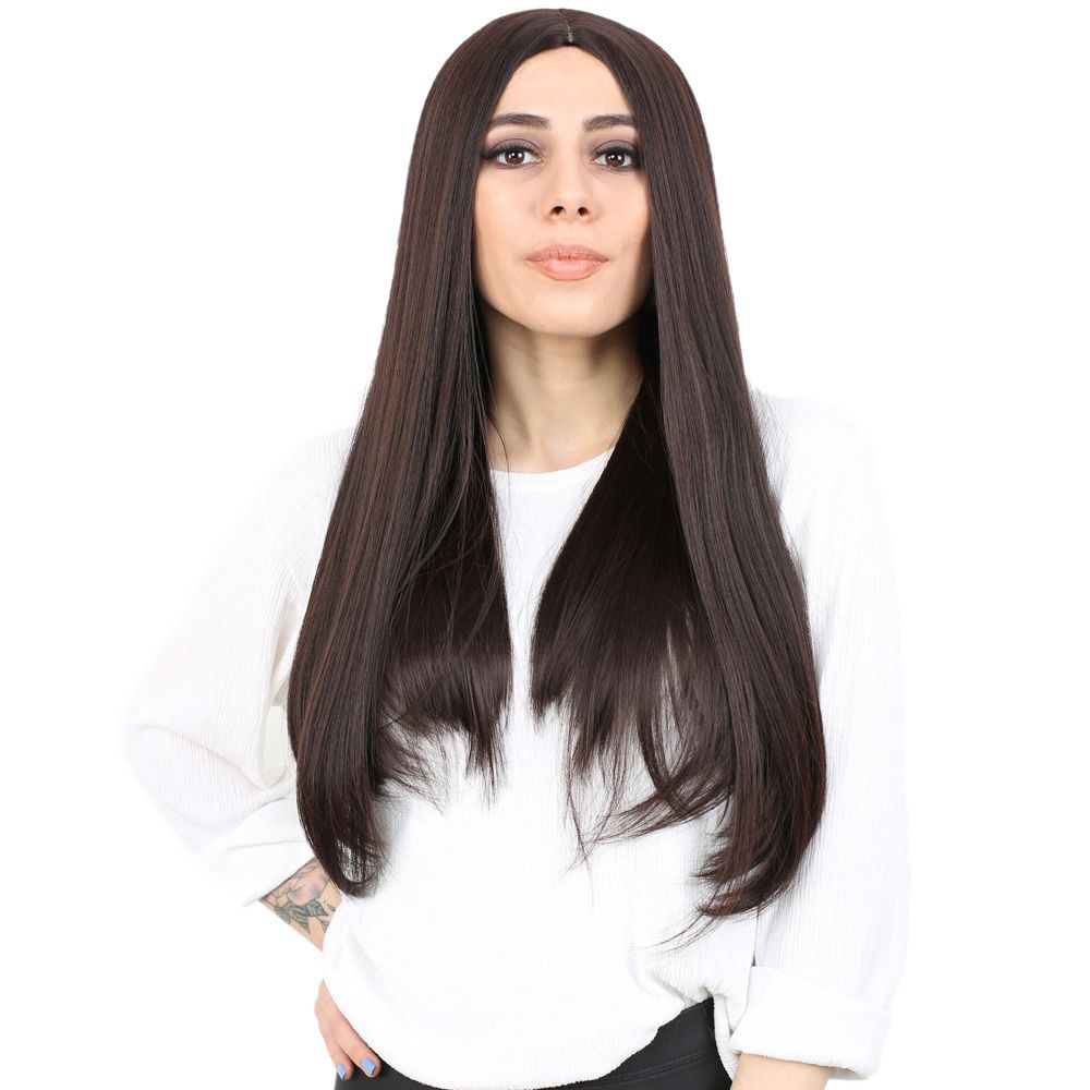 Kanekalon Fiber Synthetic Long Straight Wig / Dark Brown