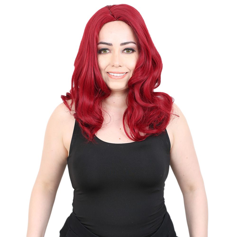 Kanekalon Fiber Synthetic Medium Wavy Wig without bangs / Red