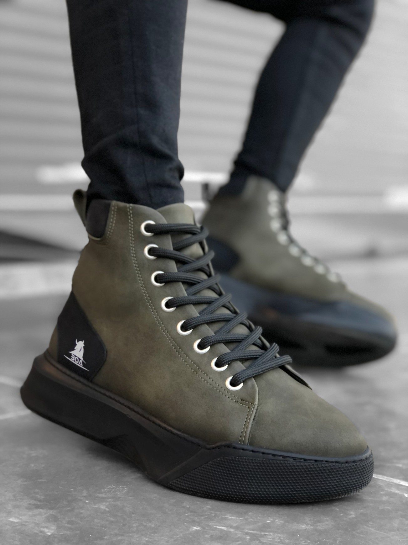 Lace-up Men's High Sole Khaki Sport Boots