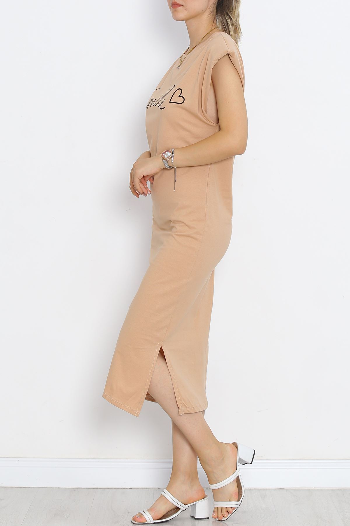 Wadded Single Jersey Dress Sütlükahve