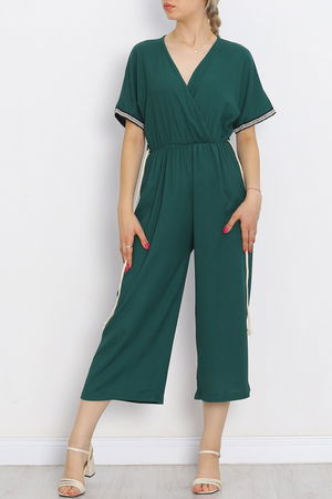 Knit Belt Burlap Jumpsuit Emerald