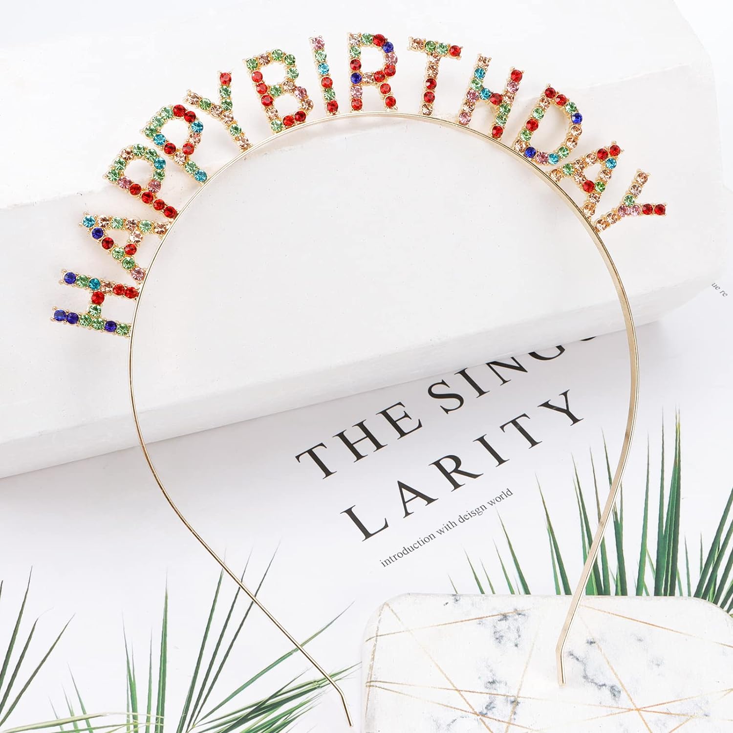 Extra Luxury Silver Plated Happy Birthday Crown 16x17 cm with Colorful Crystal Stones