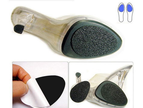 Non-Slip Insoles Adhering to the Bottom of Heeled Shoes