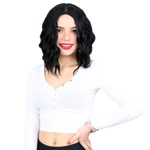 Kanekalon Fiber Synthetic Short Wavy Wig with Bangs / Black