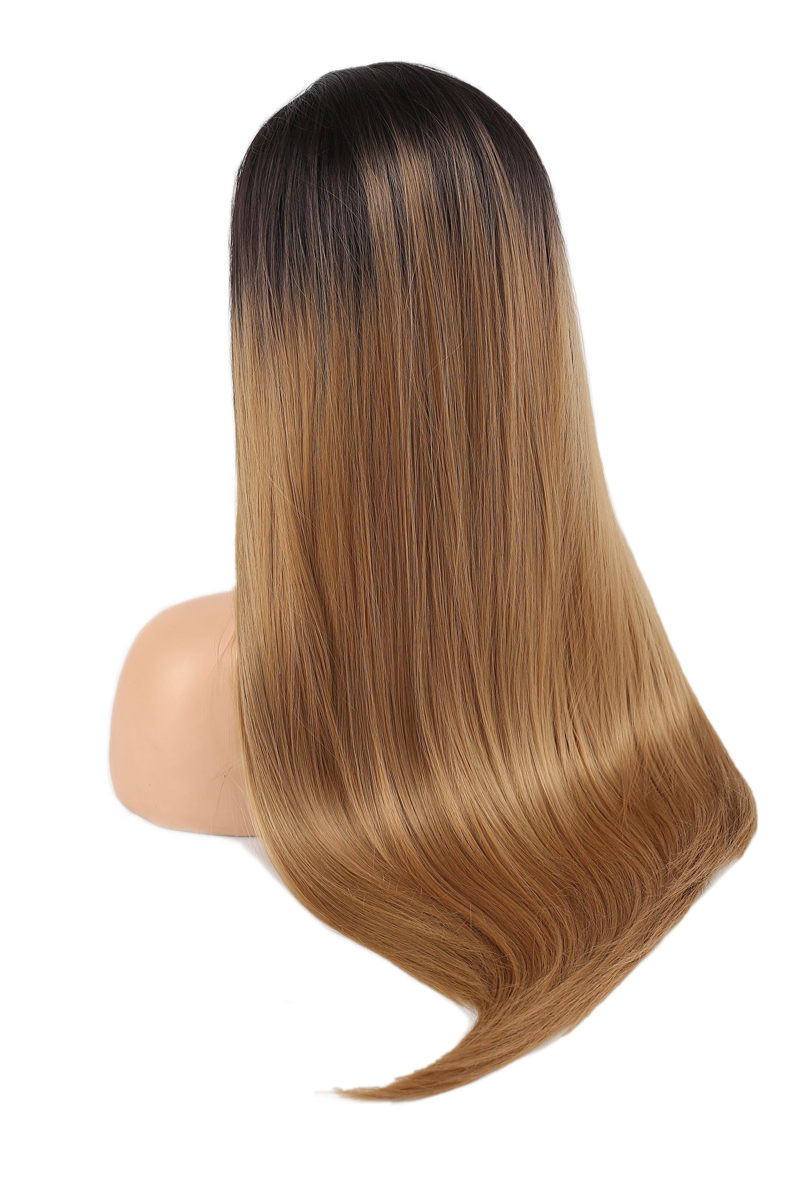 Kanekalon Fiber Synthetic Straight Long Tulle Wig / Black Caramel Medium Ombré