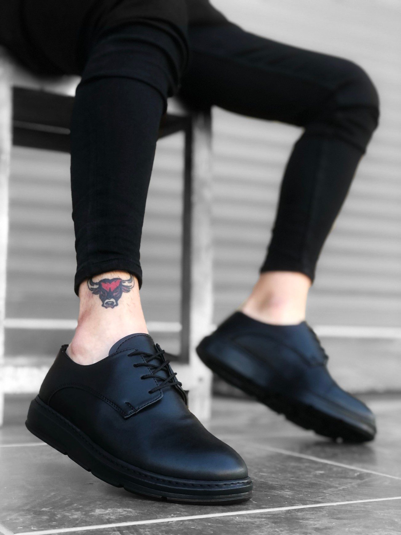 Lace-up Classic Black High Black Sole Casual Men's Shoes