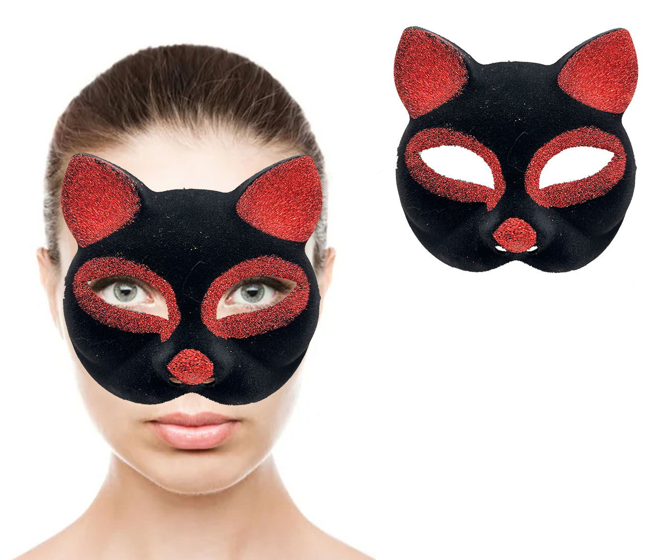 Black Color Red Silvery Suede Covering Cat Mask 18x14 cm