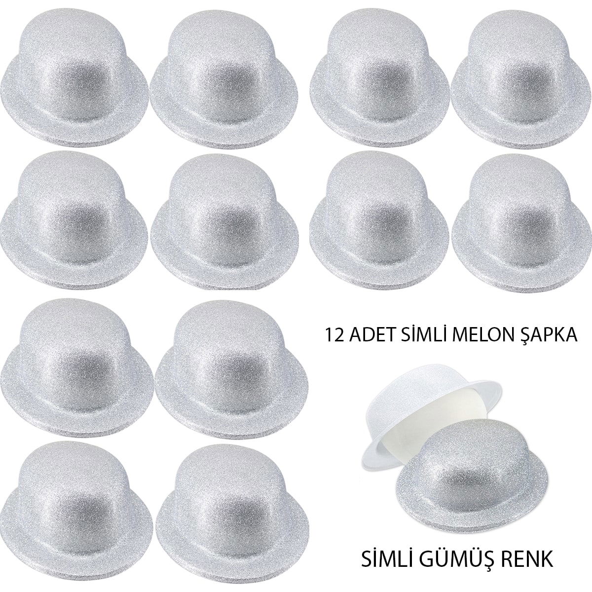 Silvery Silvery Bowler Round Party Hat 12Pcs