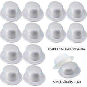 Silvery Silvery Bowler Round Party Hat 12Pcs