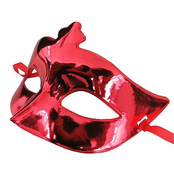 Red Color Costume Party Extra Shiny Prom Mask 15x10 cm