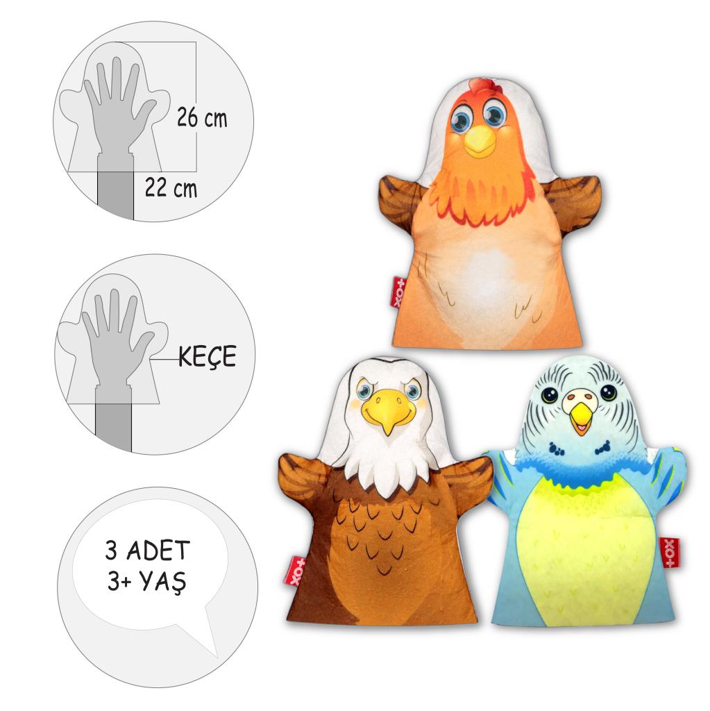 3 Piece Flying Animals Felt Hand Puppet Set , Educational Toy