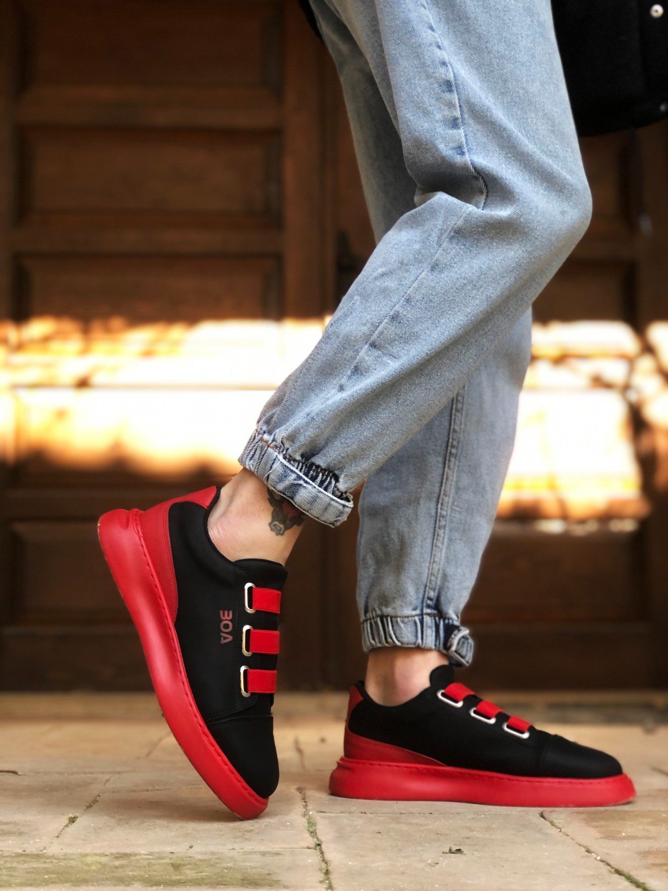 Band Black Red Thick Sole Casual Men's Shoes