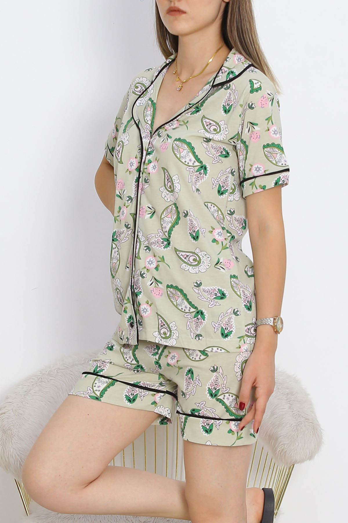 Buttoned Shorts Pajama Set Mint