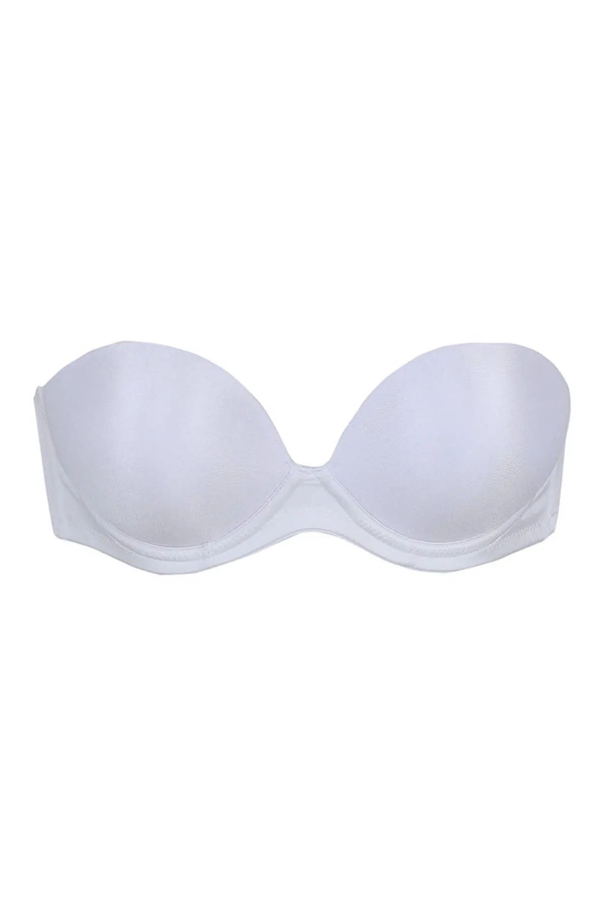 Women's White Full Push-up 2 Size Up Padded Strapless Bra Cindy