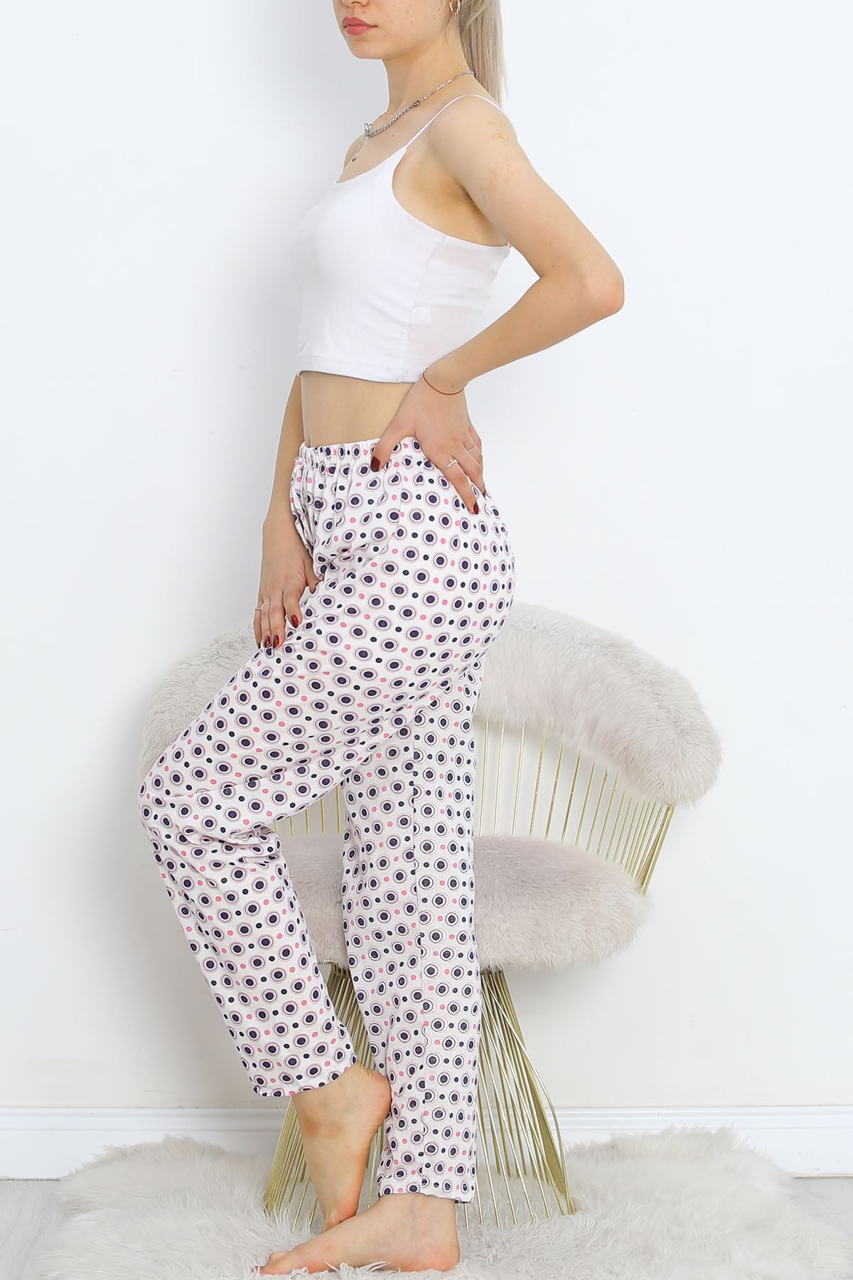 Pajama bottoms with white polka dots