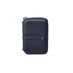 Navy Blue Leather Mini Wallet with Zipper