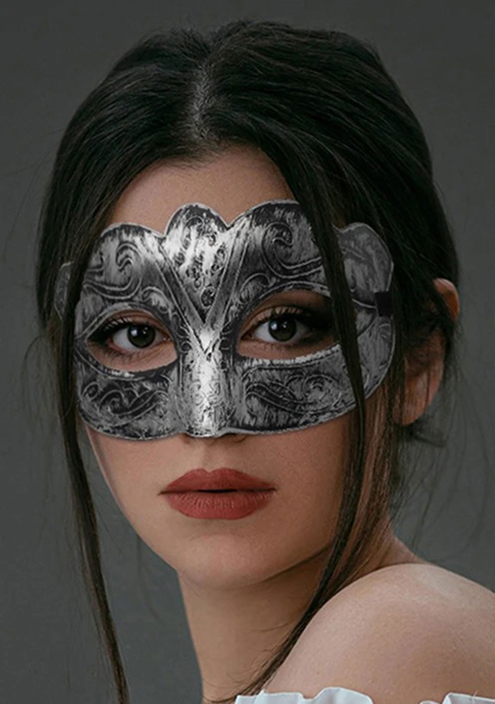 Masquerade Antique Gray Silver Antiqued Mask Prom Venice