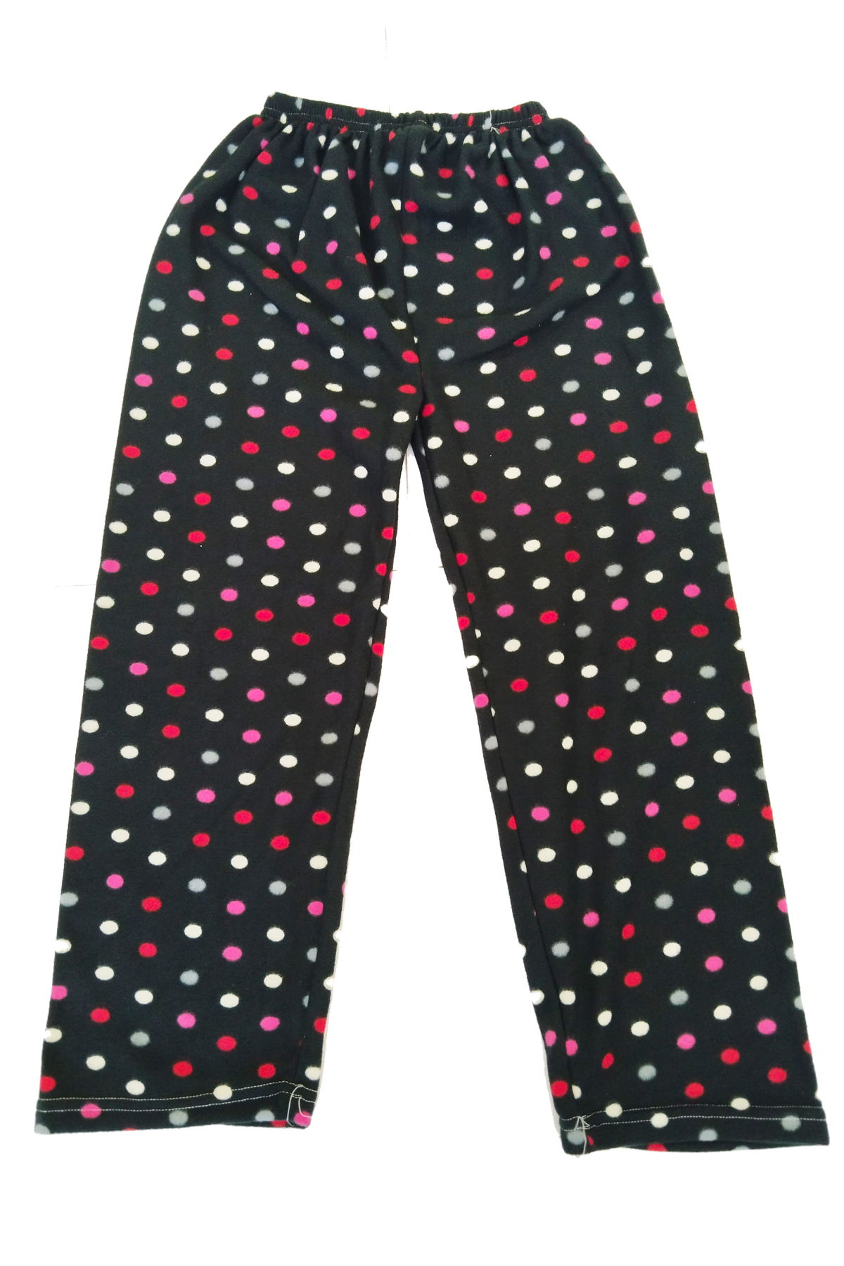 Women's Fleece Pajama Bottoms Thermal Feature Black Polka Dot Pattern Home Wear Pocketless