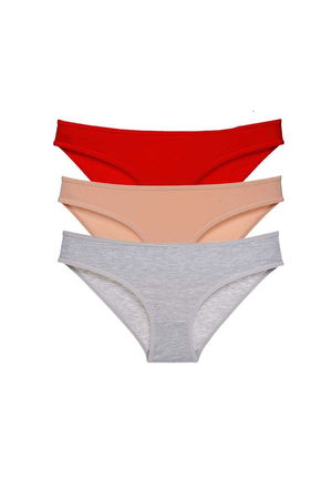 3pcs Eco Set Lycra Women Slip Panties Red Skin Gray