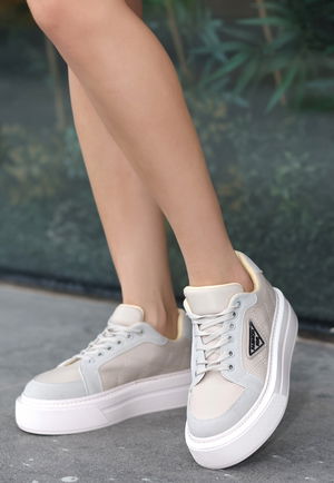 Beige Skin Lace-Up Sneakers