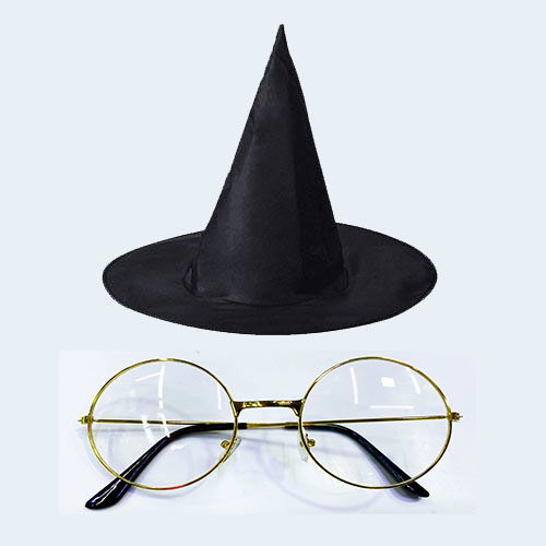 Harry Potter Wizard Hat and Metal Framed Wizard Glasses